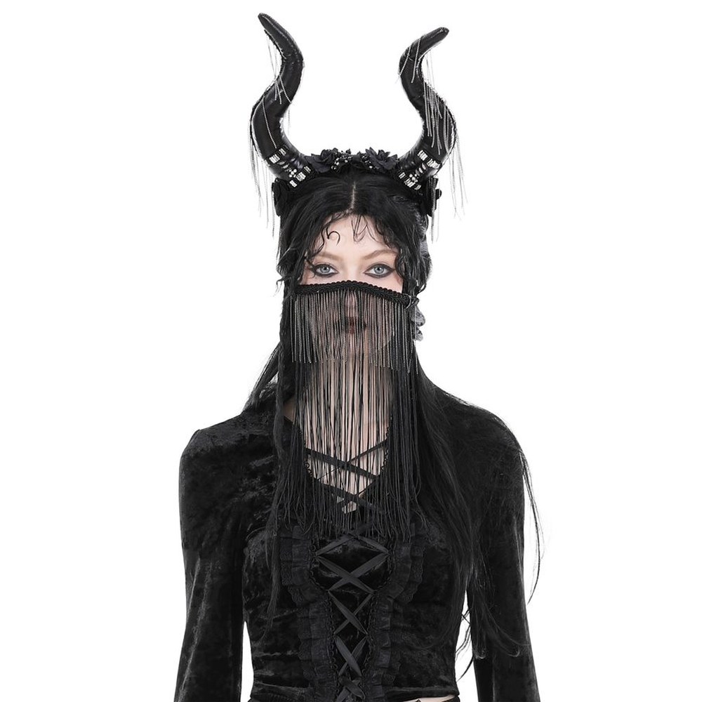Dark in Love - Mysterious girl masked cow Hörner Stirnband - Schwarz